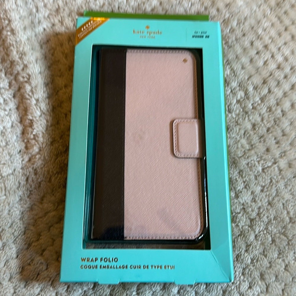 Kate Spade iPhone XR wrap Folio pink/black magnetic closure.